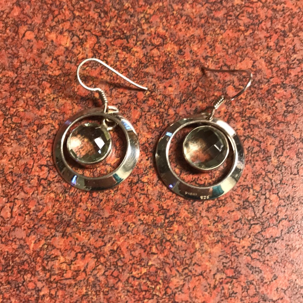 Silver earrings with green amethyst stones